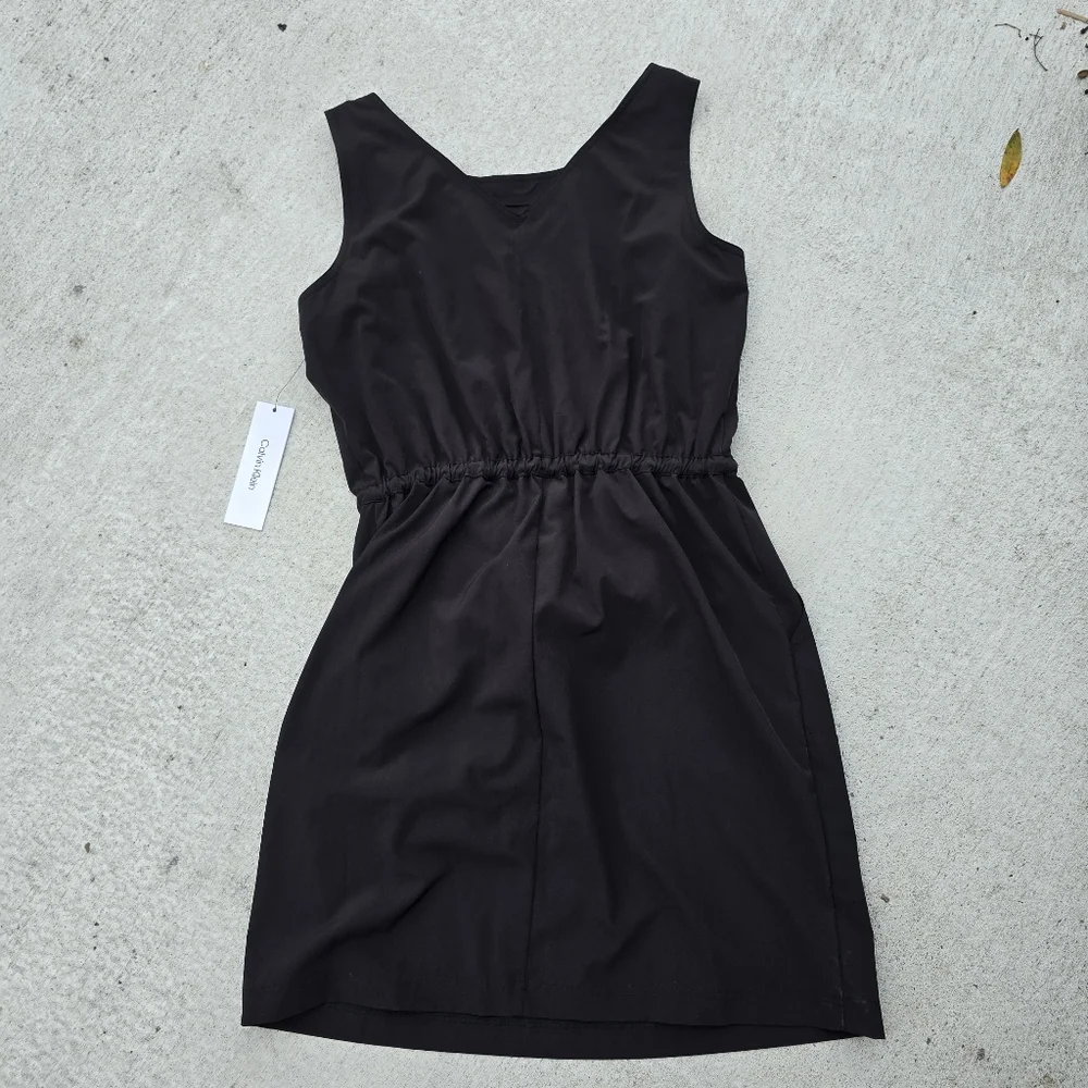 Calvin Klein Black Charcoal Mini Dress Swim Cover Up SZ 10 - Picture 3 of 8